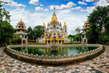 Panorama of Buu Long Pagoda in Ho Chi Minh City. A beautiful buddhist temple hidden away in Ho Chi Minh City at Vietnam - obrazy, fototapety, plakaty
