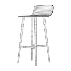 Bar stool furniture wireframe blueprint. Linear outline vector illustration. High chair. Bar interior design.