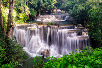Amazing beautiful waterfalls in tropical forest at Huay Mae Khamin Waterfall Level 4