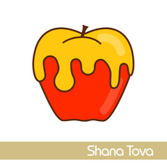Honey on apple. Rosh Hashanah icon. Shana tova