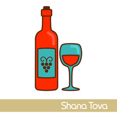 Bottle of wine and glass. Rosh Hashanah icon