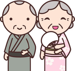 浴衣のおじいちゃんおばあちゃん