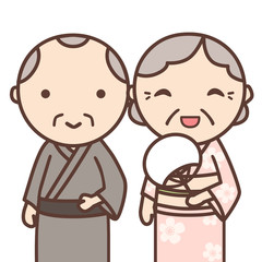 浴衣のおじいちゃんおばあちゃん