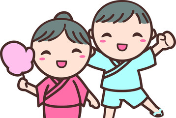 浴衣を着た子供のイラスト