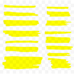 Highlighter brush set. Hand drawn yellow highlight marker stripes. Vector illustration - 218765628