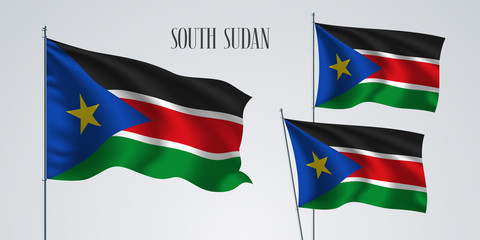 South Sudan waving flag set of vector illustration