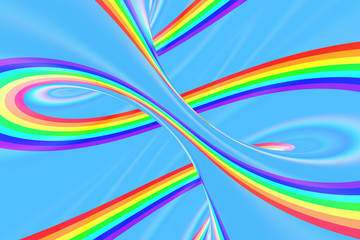 Rainbow in sky bright spiral tunnel. Striped twisted summer optical illusion. Abstract background. 3D render.