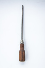 old vintage screwdrive handle for wood working on the whtite background, Isolate carpenter tool for...