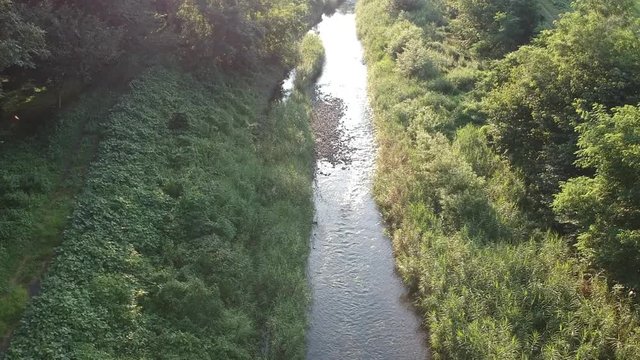 川の流れ　空撮　自然風景