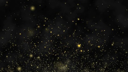 4K motion abstract graphic of particles gold dust float in the air on black background. background gold movement - Powered by Adobe