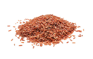Pile of red rice on white background