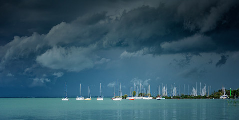Storm and dark clouds over Lake Balaton