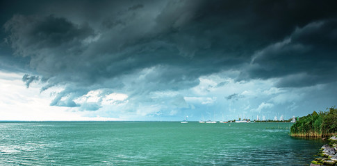Storm and dark clouds over Lake Balaton