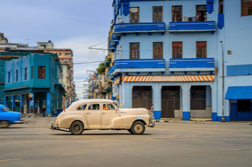 old American car on the street of the Cuban capital Havana