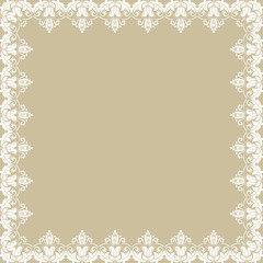 Classic square white frame with arabesques and orient elements. Abstract ornament with place for text. Vintage pattern