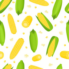 Vector seamless pattern with cartoon corn isolated on white.