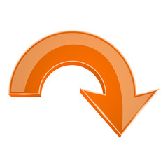 Orange 3d arrow. Down icon