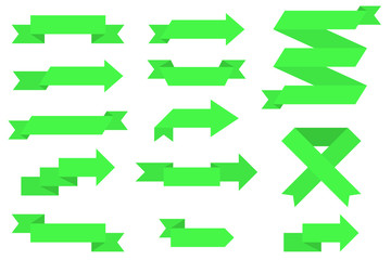 Fototapeta premium Green paper scrolls. Set of ribbon banners