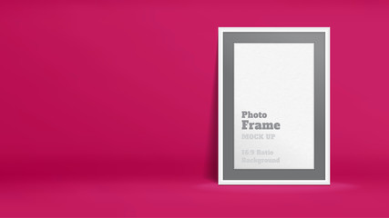 PrintVector of Blank Photo Frame in vivid pink studio room, Template mock up for display or montage of your content,Business presentation backdrop, 16:9 ratio background