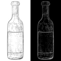 Fototapeta na wymiar Bottle of wine with blank label. Hand drawn sketch