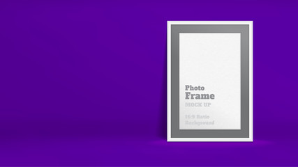 Vector of Blank Photo Frame in vivid violet studio room, Template mock up for display or montage of your content,Business presentation backdrop, 16:9 ratio background.