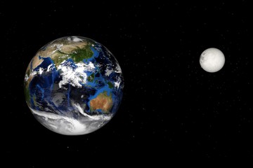 3d high resolution rendered Planet Earth and the moon. View from space