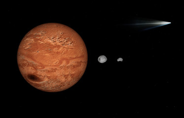 3d rendering of Planet mars and moons