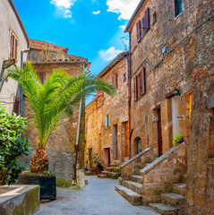 a cozy street in a medieval village in Tuscany. Italy