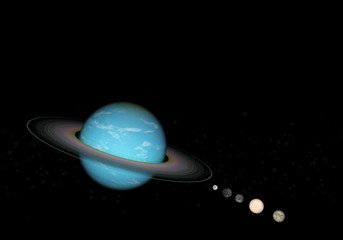 3d rendering of the planet uranus and moons in the space