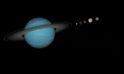 3d rendering of the planet uranus and moons in the space