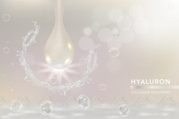 White Collagen Serum drop, cosmetic advertising background ready to use, luxury skin care ad, vector illustration.