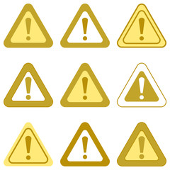 Set of exclamation golden signs. Collection of various colored signs