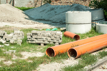 New plastic water pipes for city pipeline system paving tiles concrete blocks for sewerage and pile...