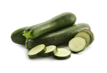 Fresh zucchinis on white background