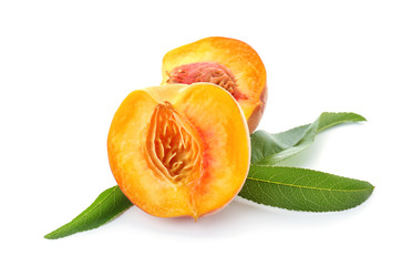 Fresh cut peach on white background