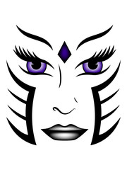 Warrior tribal face with mystical blue eyes on white background