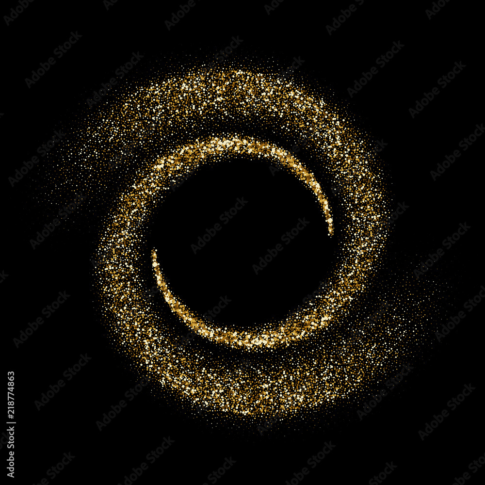 Aufkleber Golden circles whirl of glitter particles. Vector twirl waves of comet trace in space sparkling black background with gold flare twirl or twist effect for luxury premium design