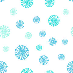 Light Blue, Green vector seamless template with ice snowflakes.