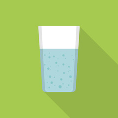 Glass of water icon with long shadow on green background, flat design style