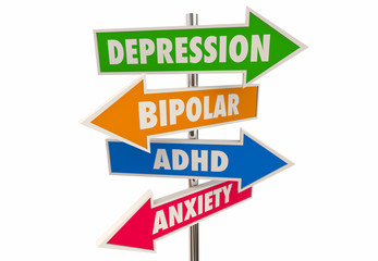 Depression Bipolar Disorder ADHD Anxiety Mental Health Arrow Signs 3d Illustration