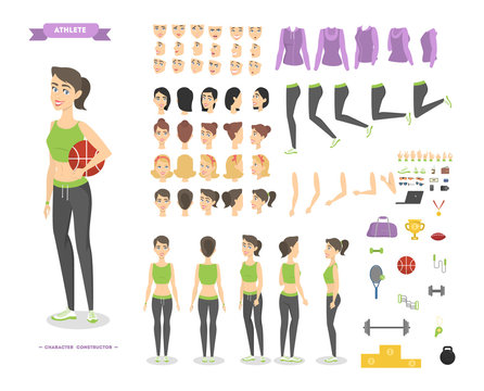 Pretty fitness woman character animation vector set