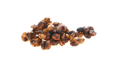 Honey process coffee beans on white background.
