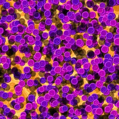 Purple buttons seamless texture with gold background, many buttons with yellow background, orange background