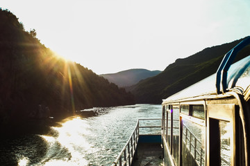 Onboard morning Lake Komani ferry from Fierza to Koman in Albania