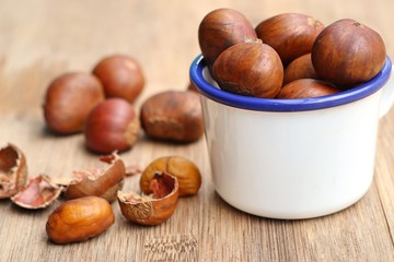 chestnuts seed on wood