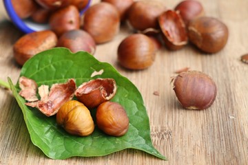 chestnuts seed on wood
