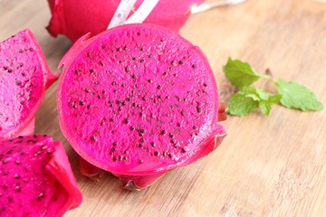 dragon fruit on wood background