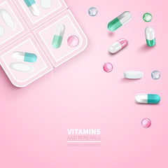 Collection of colorful scattered pills and capsules