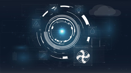 Blue intelligent home or icon on colorful background. Gaming concept. Smart house concept vector background