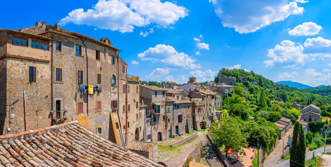 Fototapeta na wymiar Panorama of the beautiful medieval town of Bomarzo, Italy. Europe